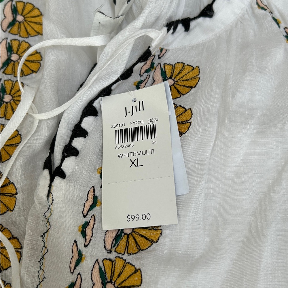 J Jill embroidered peasant blouse white multicolor size XL - Picture 10 of 10